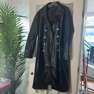 Black Double-Breasted Leather Coat